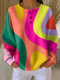 Women's Retro Swirl Geometric Print Waffle Sweatshirt