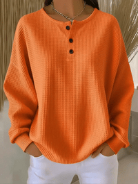 Casual Waffle Henley Collar Sweatshirt