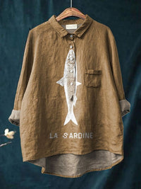 Sardine Vis Graphic Printed Women's Casual Shirt