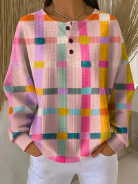 Women's Pastel Plaid Geometric Print Waffle Sweatshirt