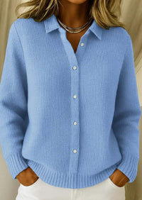 Nadine Waffle Knit Button-Collar Cardigan
