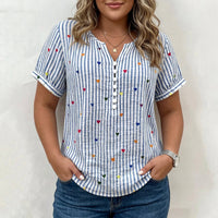Olivia - Striped Blouse with Heart Print