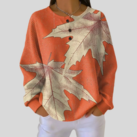 Eleanor - Autumn Leaf Button-Neck Sweatshirt