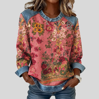 Farrah - Floral Contrast-Trim Sweatshirt