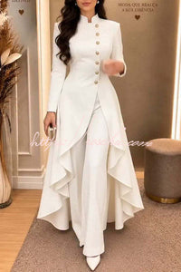 Jemma Stand-Collar High-Low Top & Wide-Leg Pants Set