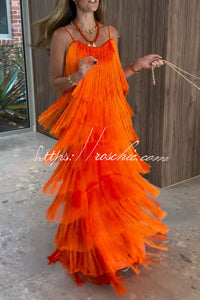 Odette | Tiered Fringe Tie-Back Maxi Dress