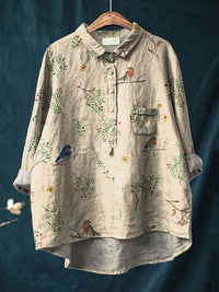 Takken and Robins Pattern Printed Women's Casual Linen Shirt