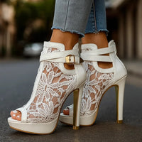Liliana - Floral Lace Ankle Strap Heels