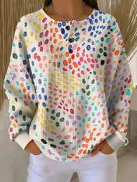 Women's Multicolor Dot Abstract Print Waffle Sweatshirt