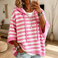 Emilie - Pink Striped Poncho Sweater