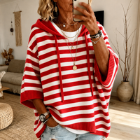 Charlotte - Red Striped Poncho Sweater