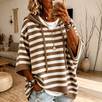 Mathilde - Taupe Striped Poncho Sweater