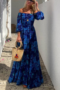 Francesca - Long Dress with Floral Print and Off-The-Shoulder Sleeves