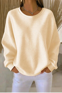 Women's Casual Plain Crew Neck Waffle Sweatshirt