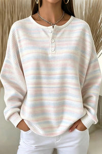 Women's Cream Pastel Striped Crew Neck Sweatshirt