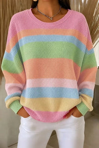 Women's Pastel Rainbow Striped Crew Neck Sweatshirt