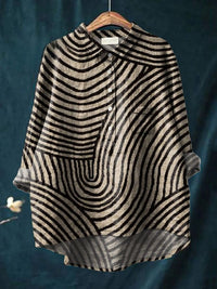Women's Linen Shirt with Circular Line Pattern