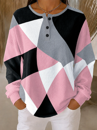 Vintage Abstract Graphic Henley Collar Sweatshirt