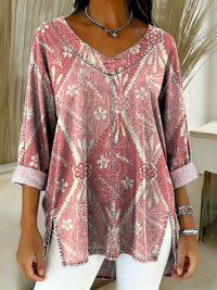Women's Pink Ethnic Diamond Print Washed Top