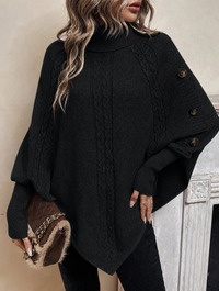 Alexis - High Neck Batwing Poncho Sweater