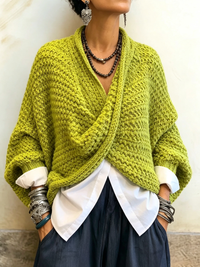 Cozy Relaxed Batwing Sleeves Crossover V Neck Sweater