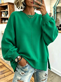 Chic Vibrant Green Oversized Casual Long Sleeve Sweatshirt