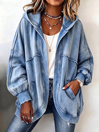 Cozy Vintage Washed Hooded Sweatshirt Jacket