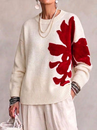 Oversized, Loose-fit, Casual Sweater With A Large, Color-block Floral Design