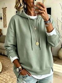 Casual White Hooded Sweatshirt With Color-block Detailing And A Layered-look Design