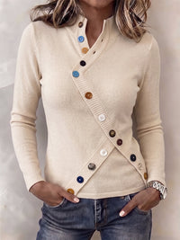 Chic Asymmetric Multi Button Knit Top