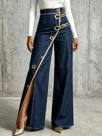 Exquisite And Elegant Jeans With Gold Piping