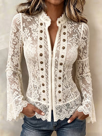 Romantic Vintage Lace Zip Up Top