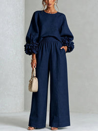 Chic 3D Rosette Sleeve Two-Piece Set