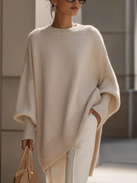 Women's Solid Color Round Neck Long-sleeved Casual Loose Knit Sweater