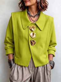 Chic Sculptural Gold Buttoned Tailored Jacket