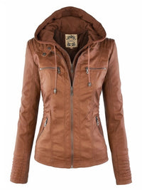 Cassia - Hooded Moto Jacket with Removable Hood