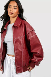 Renée - Oversized Contrast-Stitch Bomber Jacket